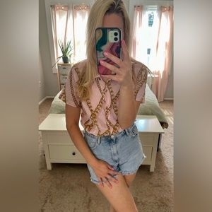 Vintage Pink Chain Button-Up